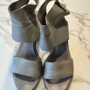 Eileen Fisher Gray Leather Ankle Cuff Sandals